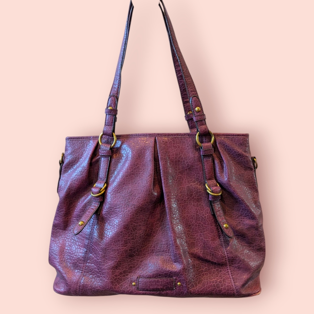 Nine West Purple Leather Shoulder Bag with Distressed Finish